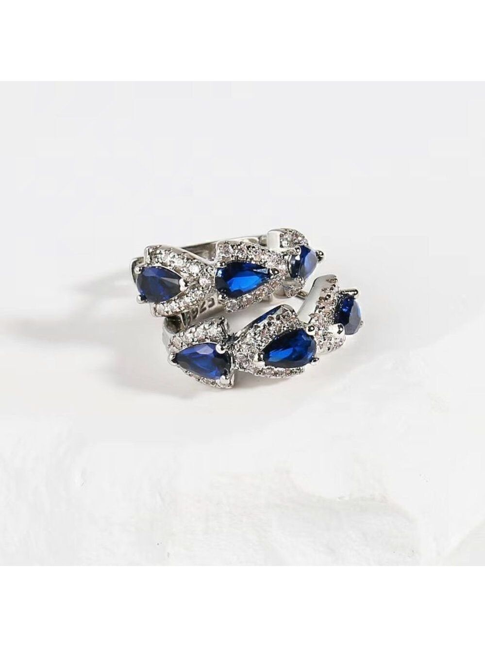 Small Huggie Earrings Silver Tone with Blue Stones #649